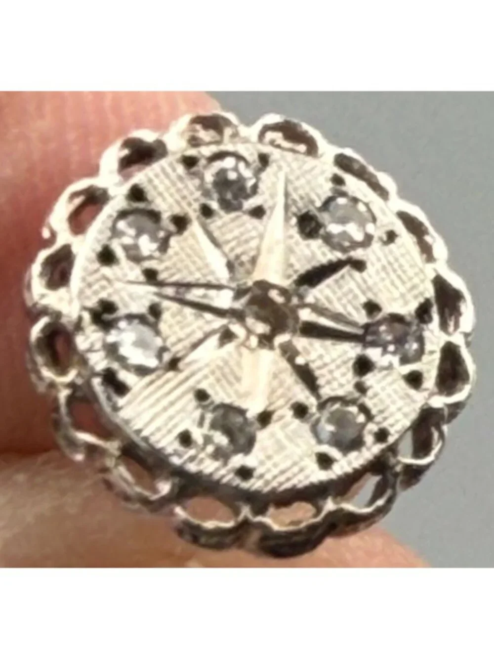Vintage Cufflinks Sterling Silver Starburst Tie Tack & Links Set Diamond Accents